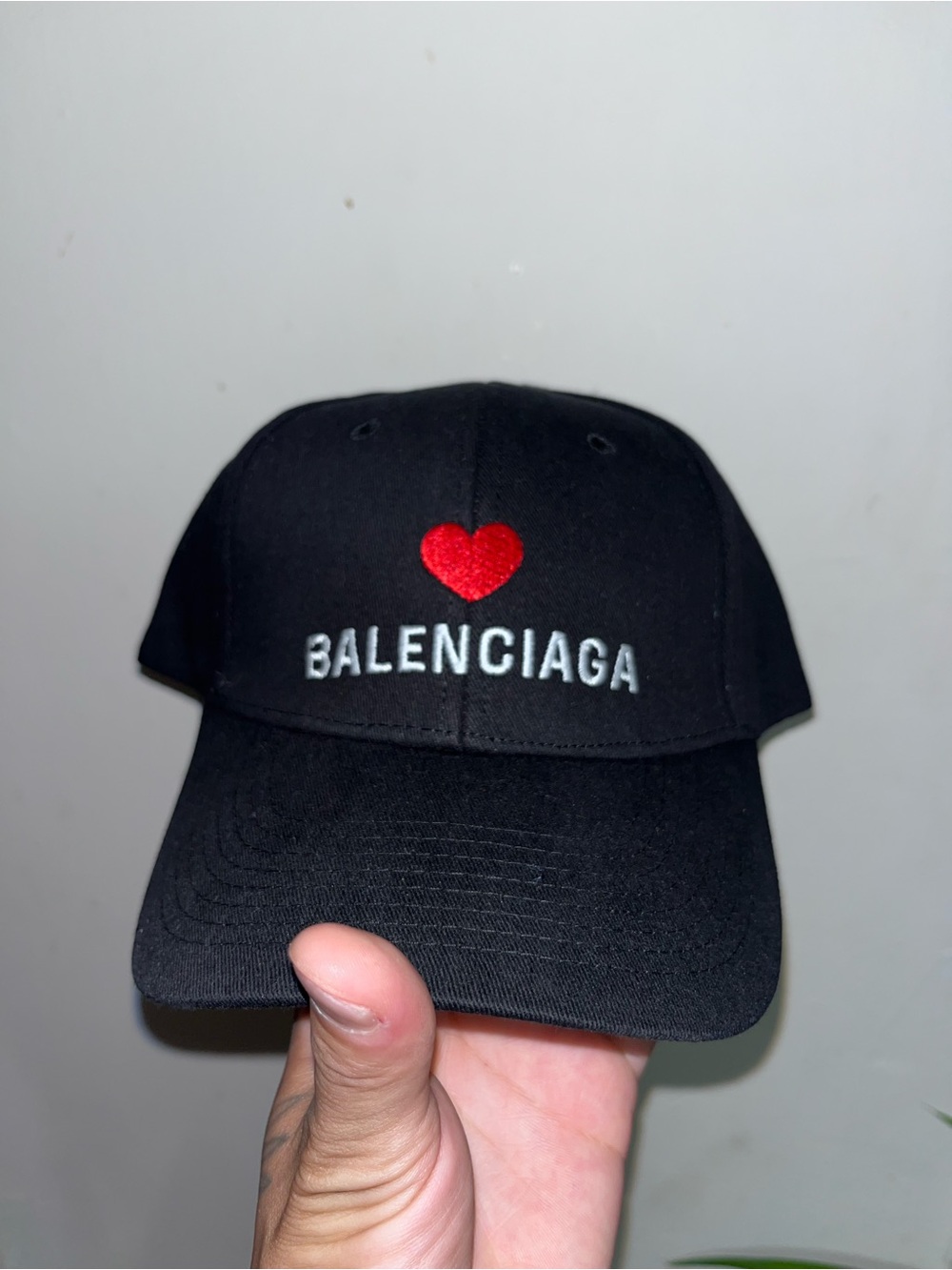 Balenciaga Black Cap with Red Heart Logo